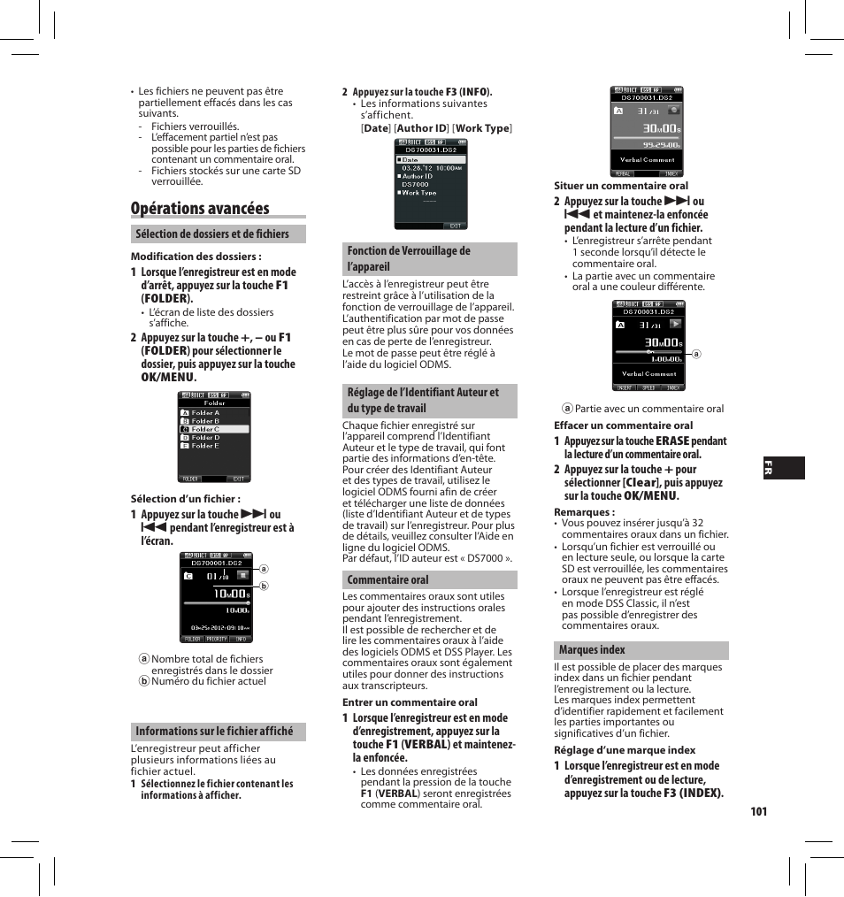 Opérations avancées | Olympus DS7000 User Manual | Page 101 / 184