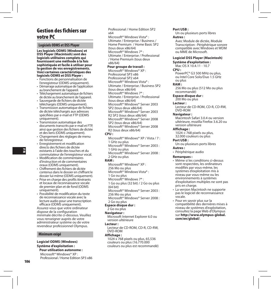 Gestion des fichiers sur votre pc | Olympus DS7000 User Manual | Page 106 / 184