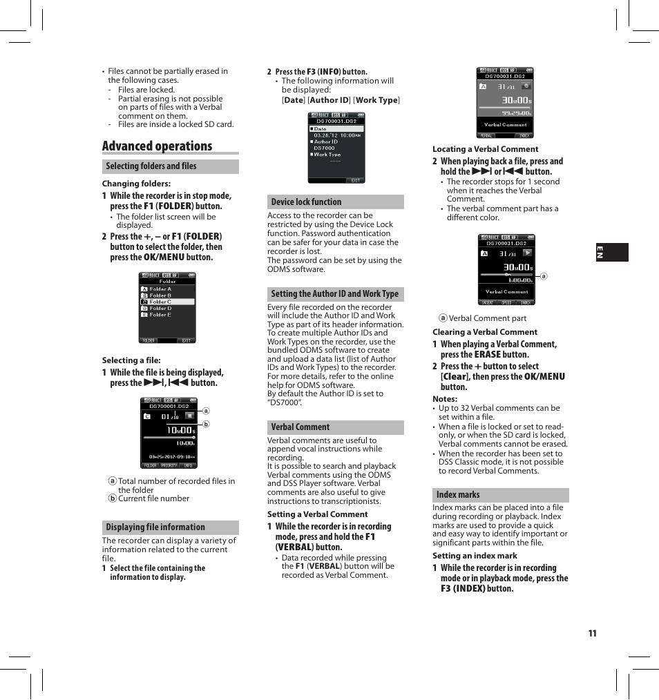 Advanced operations | Olympus DS7000 User Manual | Page 11 / 184