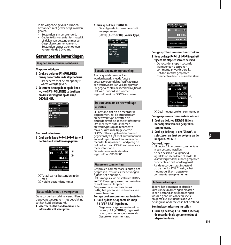 Geavanceerde bewerkingen | Olympus DS7000 User Manual | Page 119 / 184