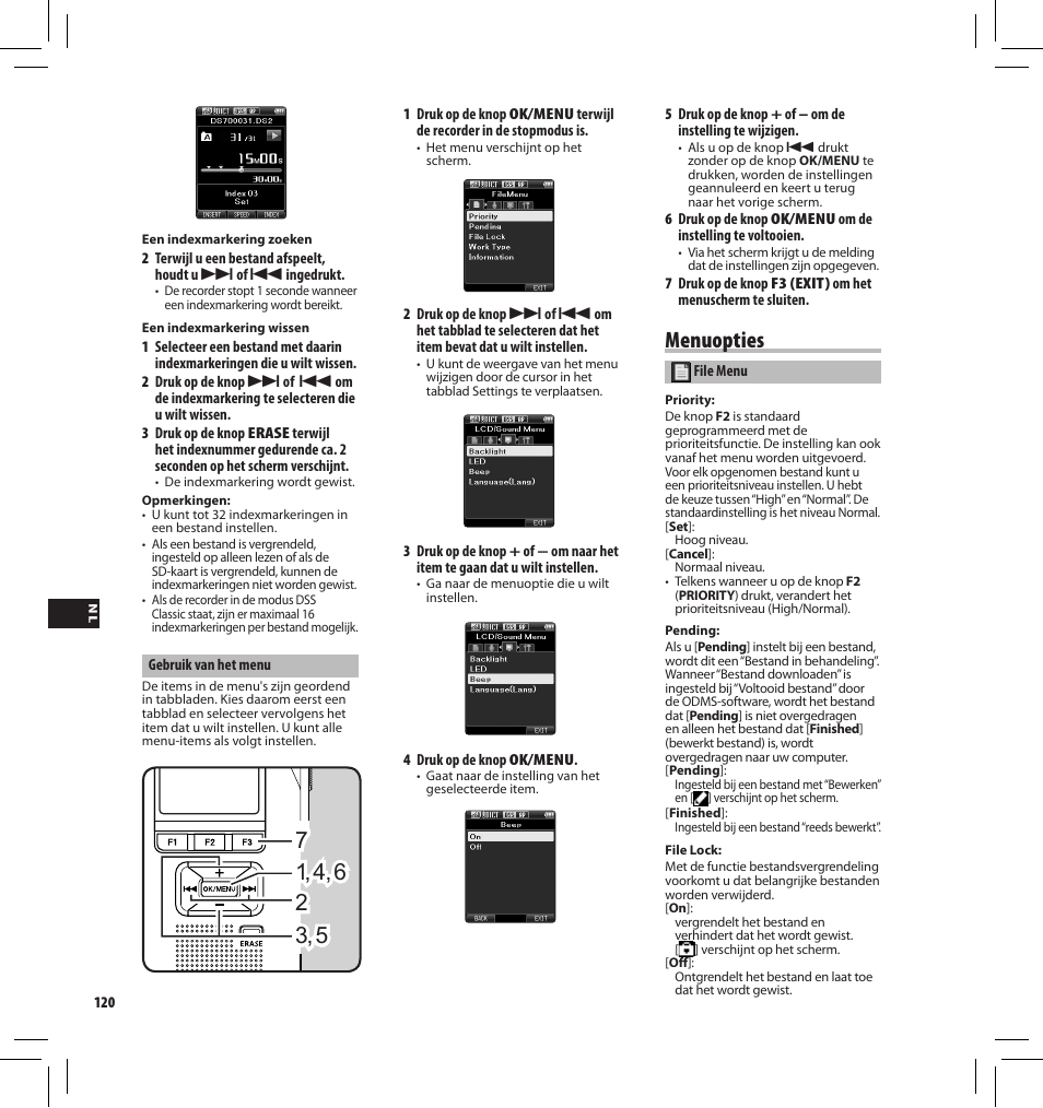 Menuopties | Olympus DS7000 User Manual | Page 120 / 184