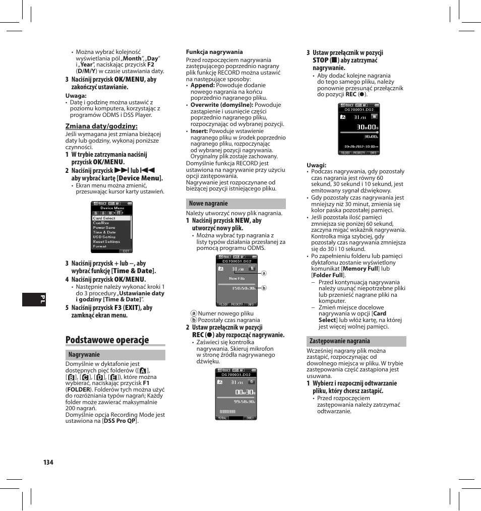 Podstawowe operacje | Olympus DS7000 User Manual | Page 134 / 184