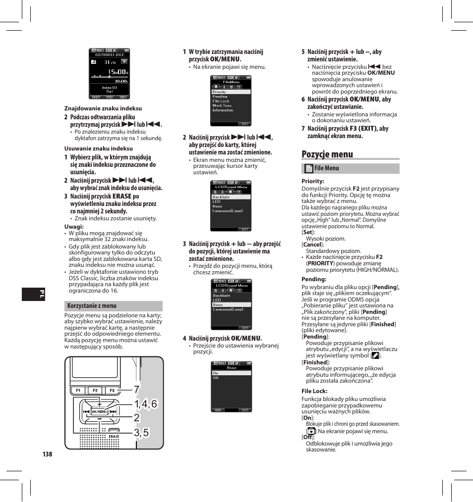 Pozycje menu | Olympus DS7000 User Manual | Page 138 / 184