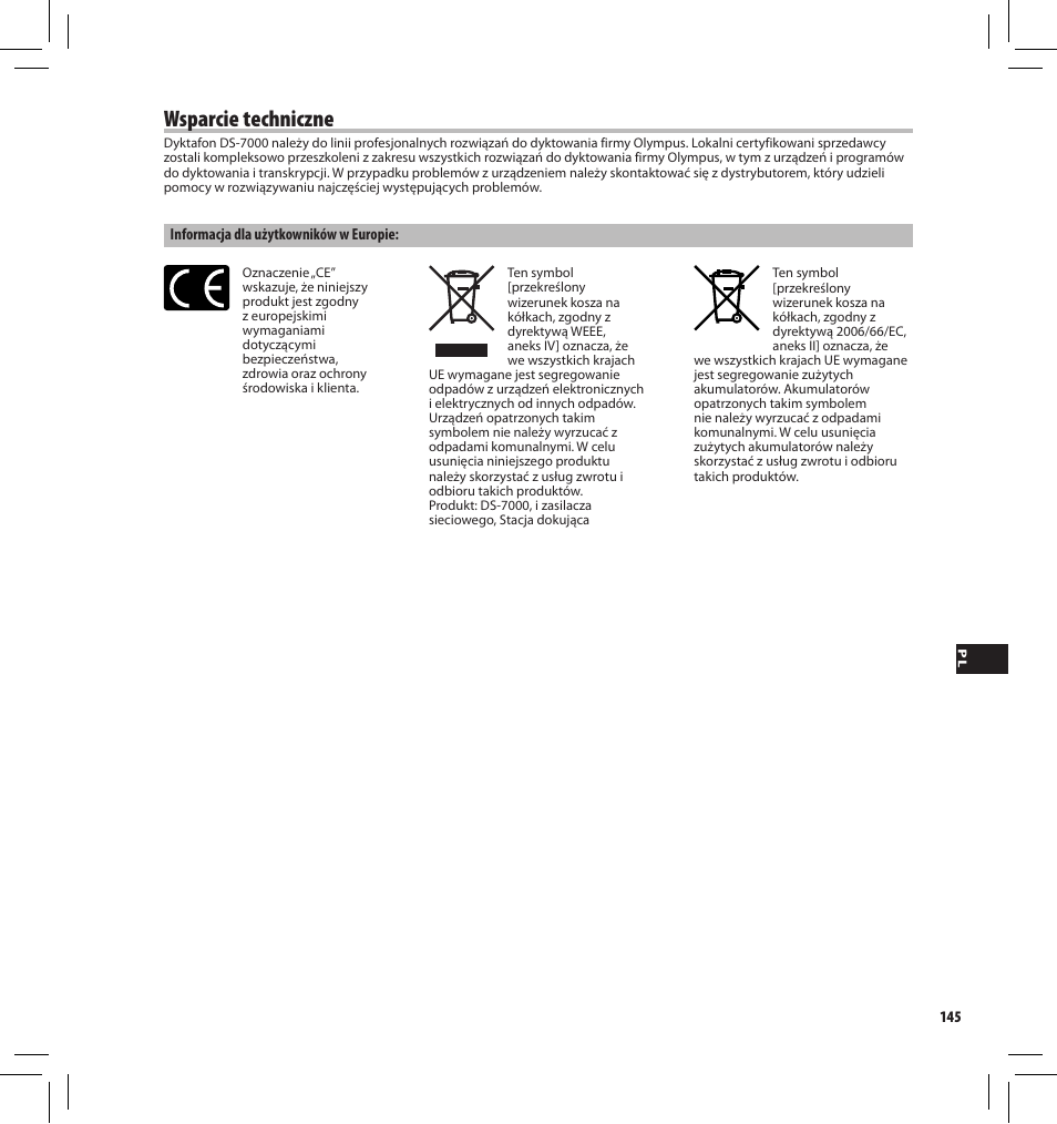 Wsparcie techniczne | Olympus DS7000 User Manual | Page 145 / 184