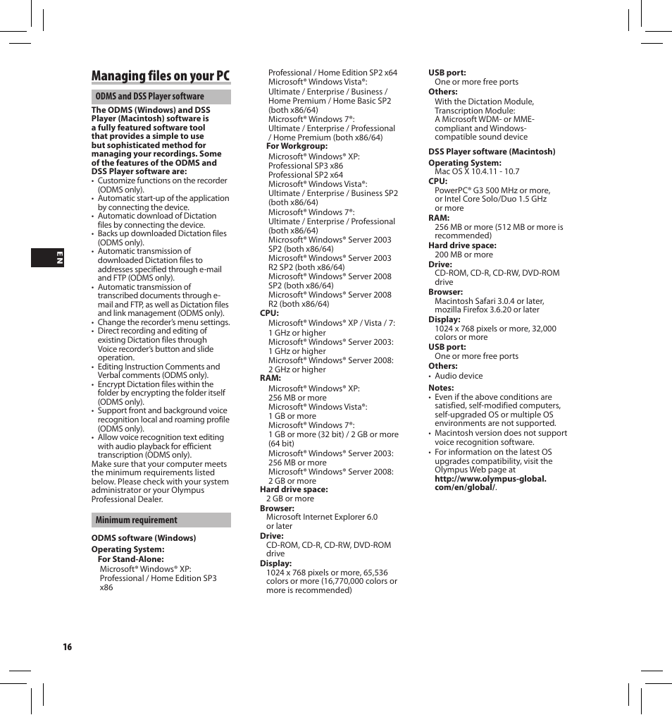 Managing files on your pc | Olympus DS7000 User Manual | Page 16 / 184