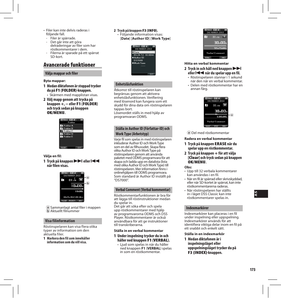 Avancerade funktioner | Olympus DS7000 User Manual | Page 173 / 184