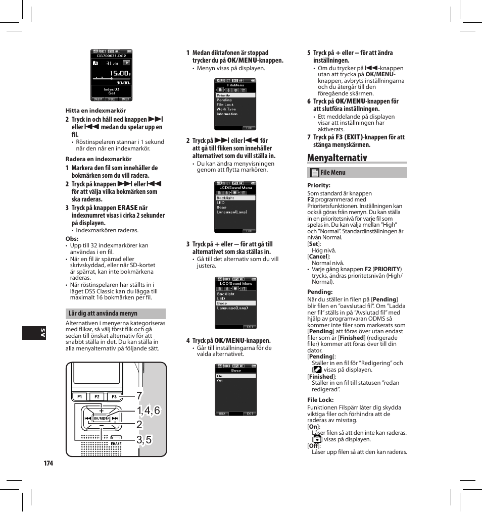 Menyalternativ | Olympus DS7000 User Manual | Page 174 / 184