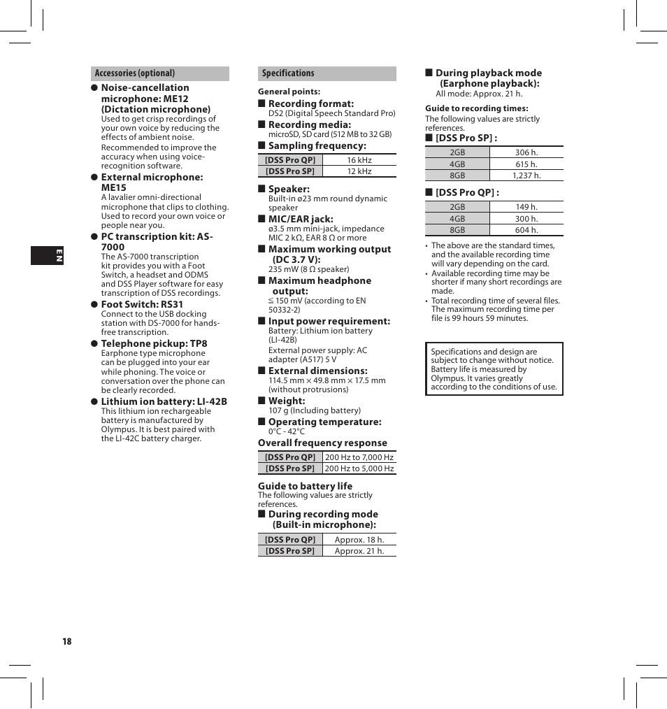 Olympus DS7000 User Manual | Page 18 / 184