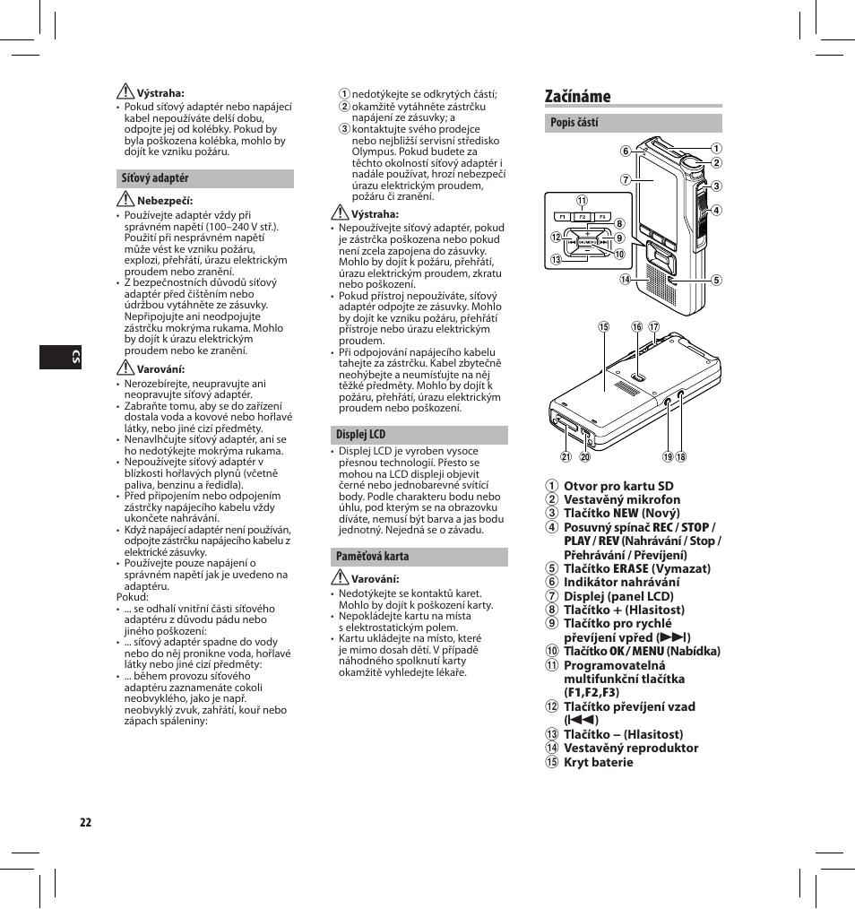 Začínáme | Olympus DS7000 User Manual | Page 22 / 184