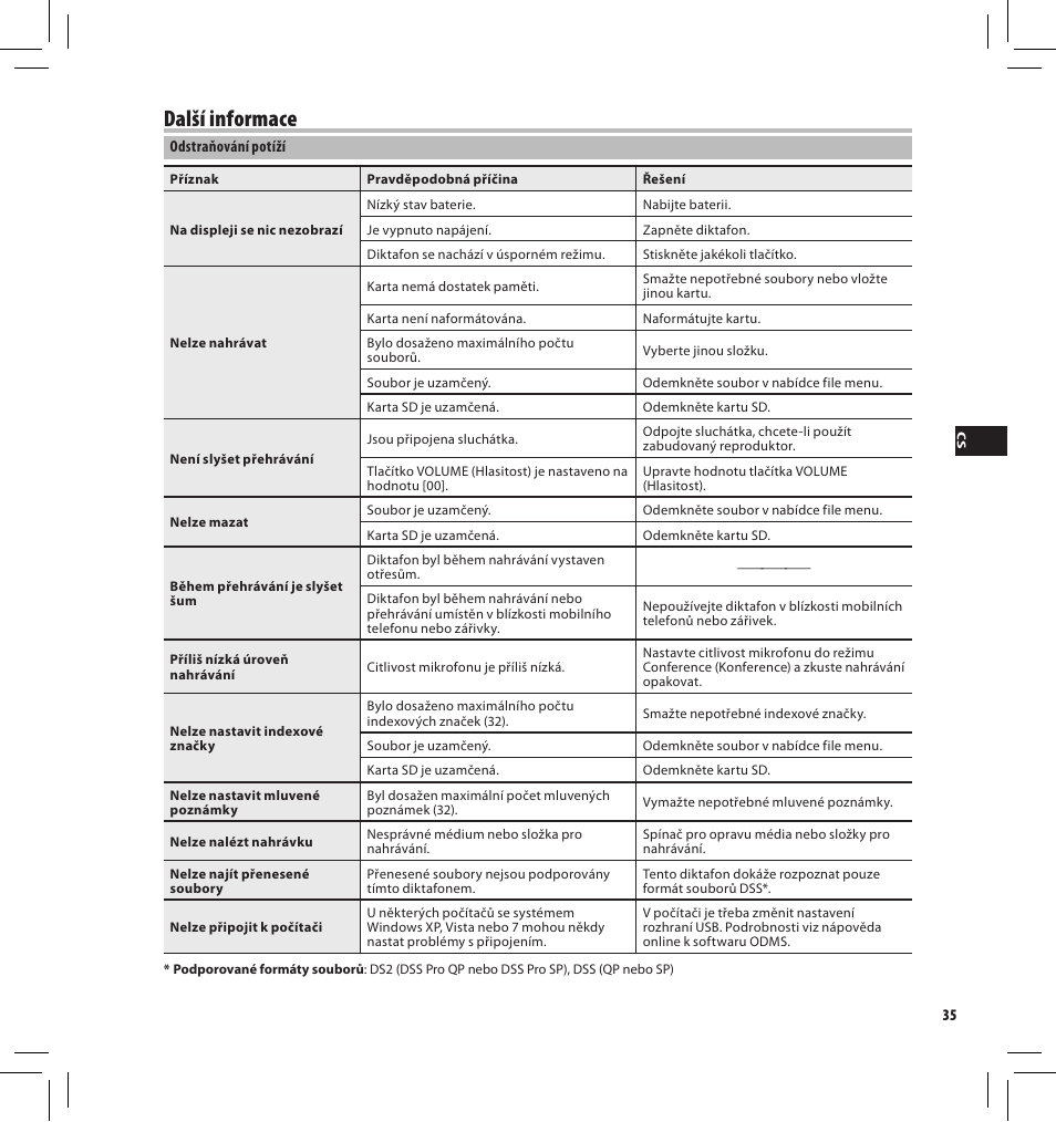 Další informace | Olympus DS7000 User Manual | Page 35 / 184