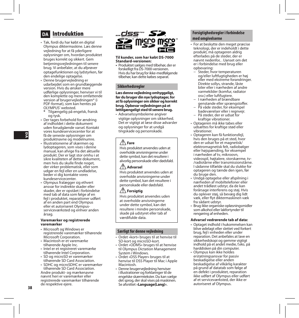 Introduktion | Olympus DS7000 User Manual | Page 38 / 184