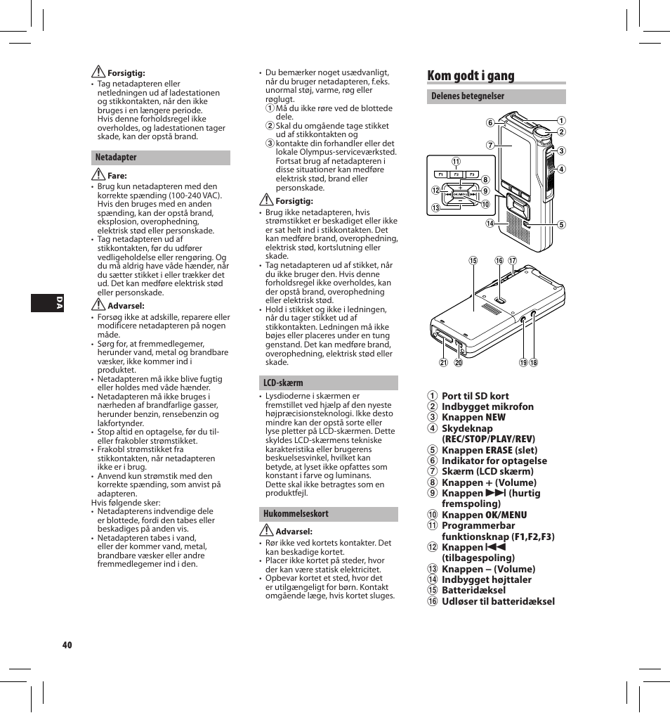 Kom godt i gang | Olympus DS7000 User Manual | Page 40 / 184