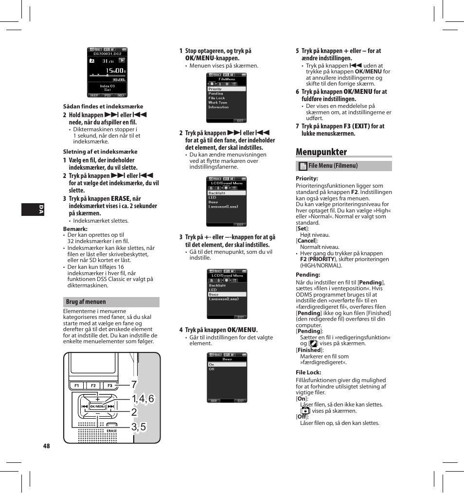 Menupunkter | Olympus DS7000 User Manual | Page 48 / 184