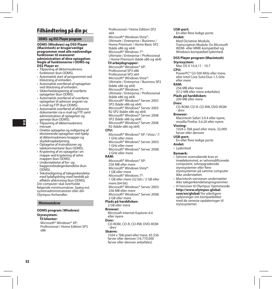 Filhåndtering på din pc | Olympus DS7000 User Manual | Page 52 / 184