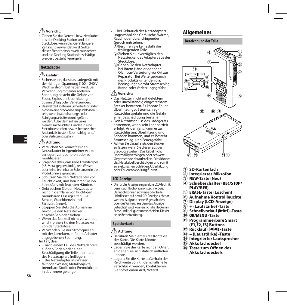 Allgemeines | Olympus DS7000 User Manual | Page 58 / 184