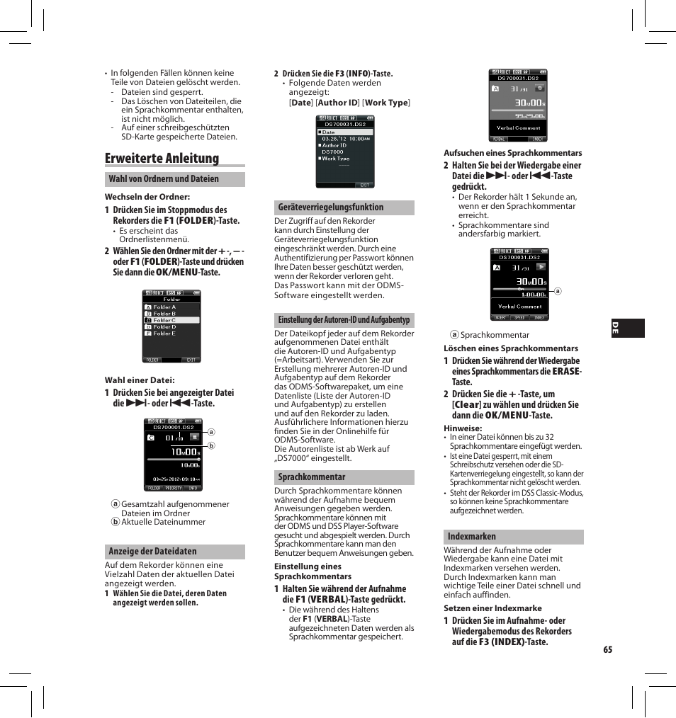 Erweiterte anleitung | Olympus DS7000 User Manual | Page 65 / 184