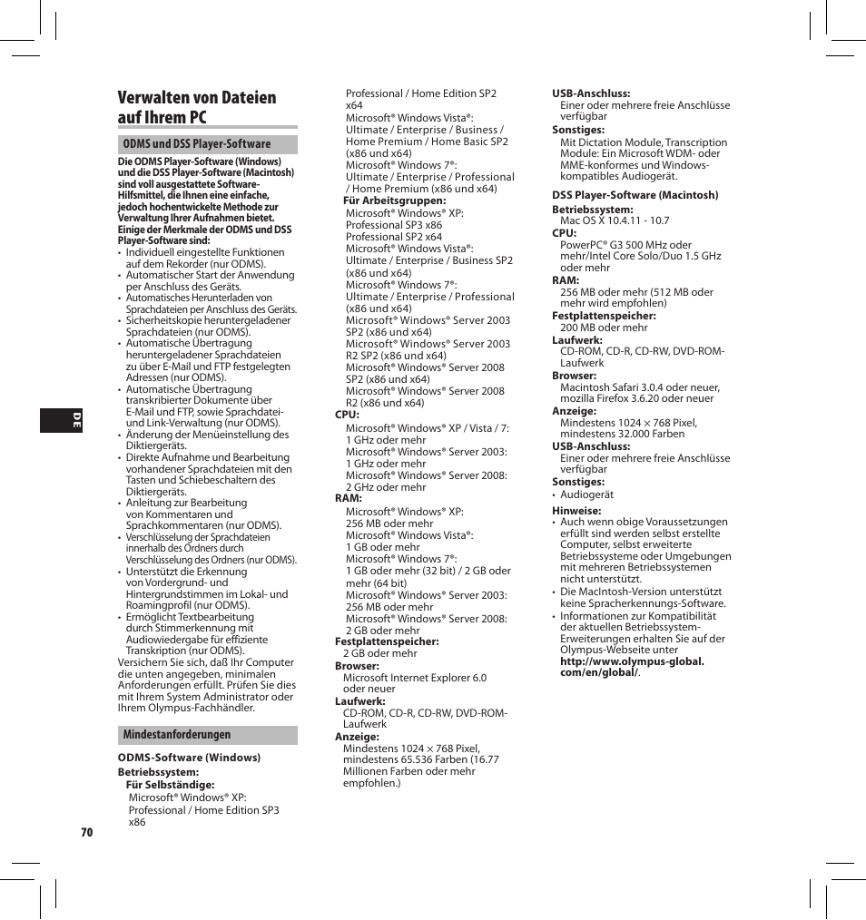 Verwalten von dateien auf ihrem pc | Olympus DS7000 User Manual | Page 70 / 184