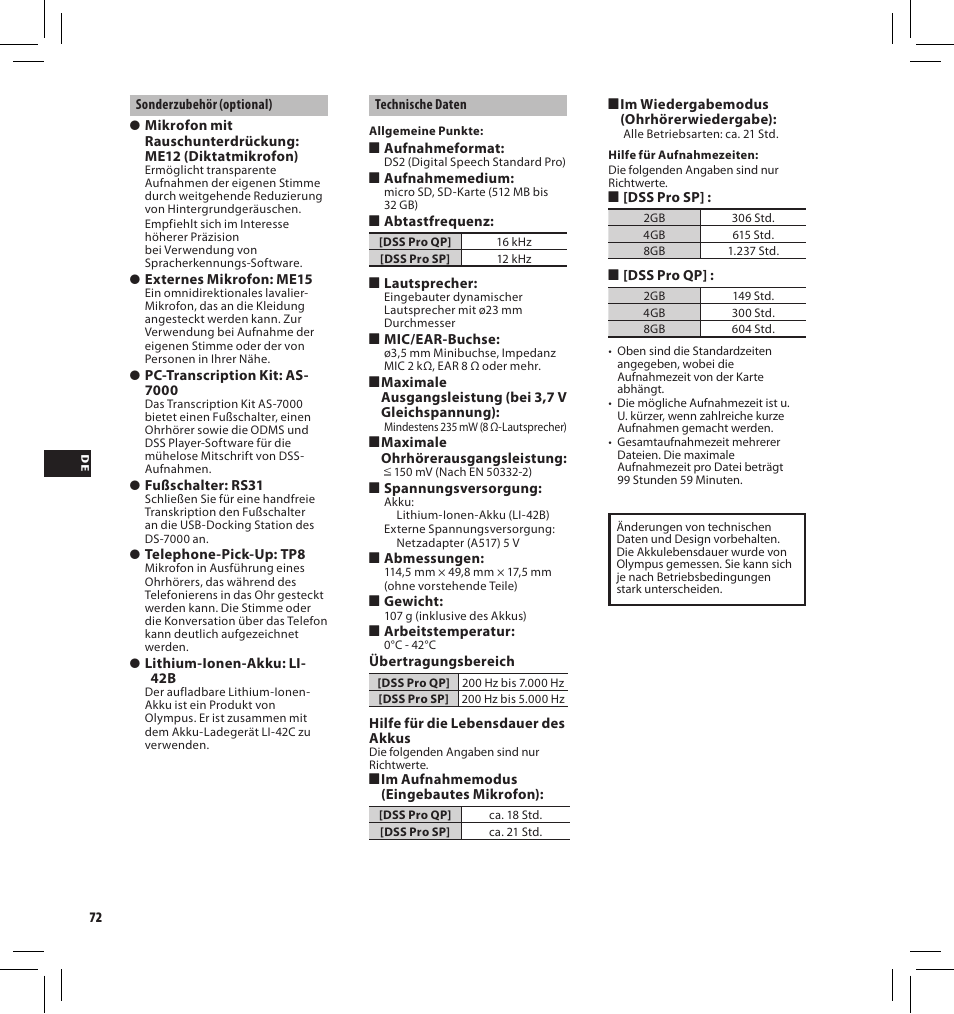 Olympus DS7000 User Manual | Page 72 / 184