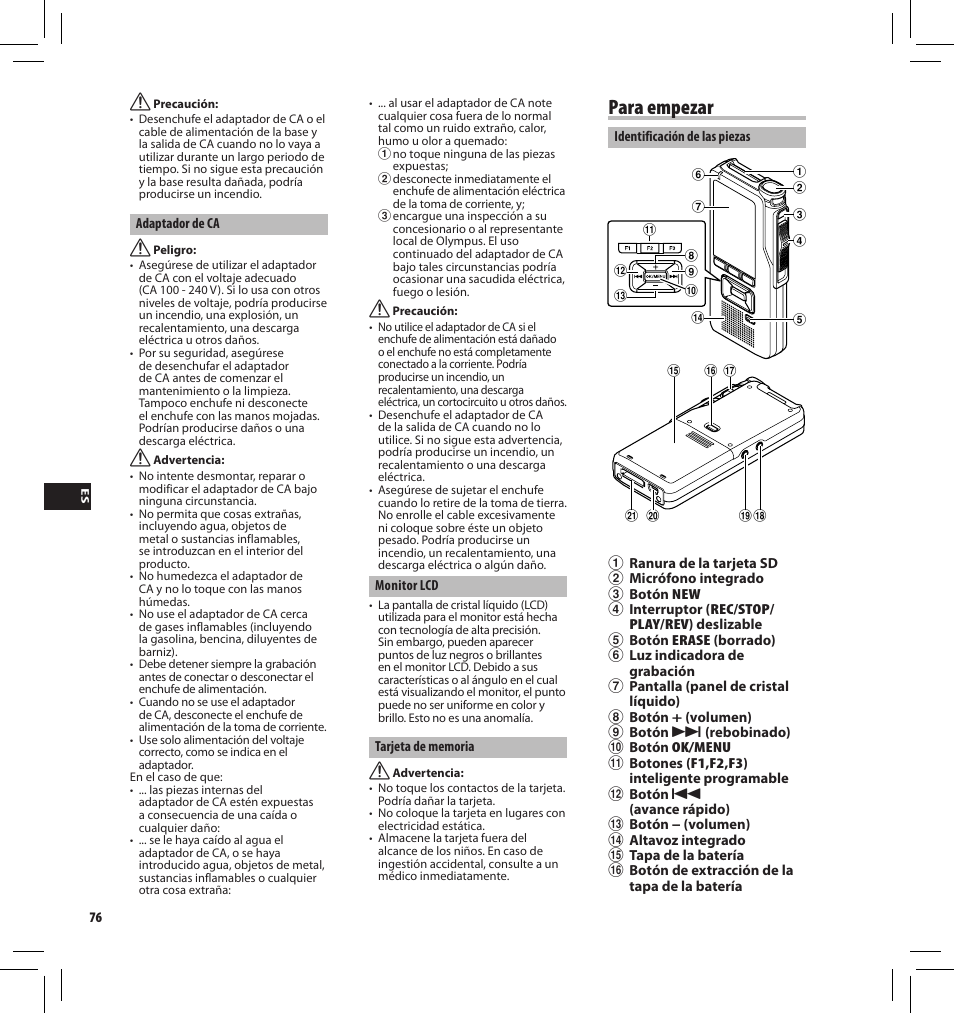 Para empezar | Olympus DS7000 User Manual | Page 76 / 184