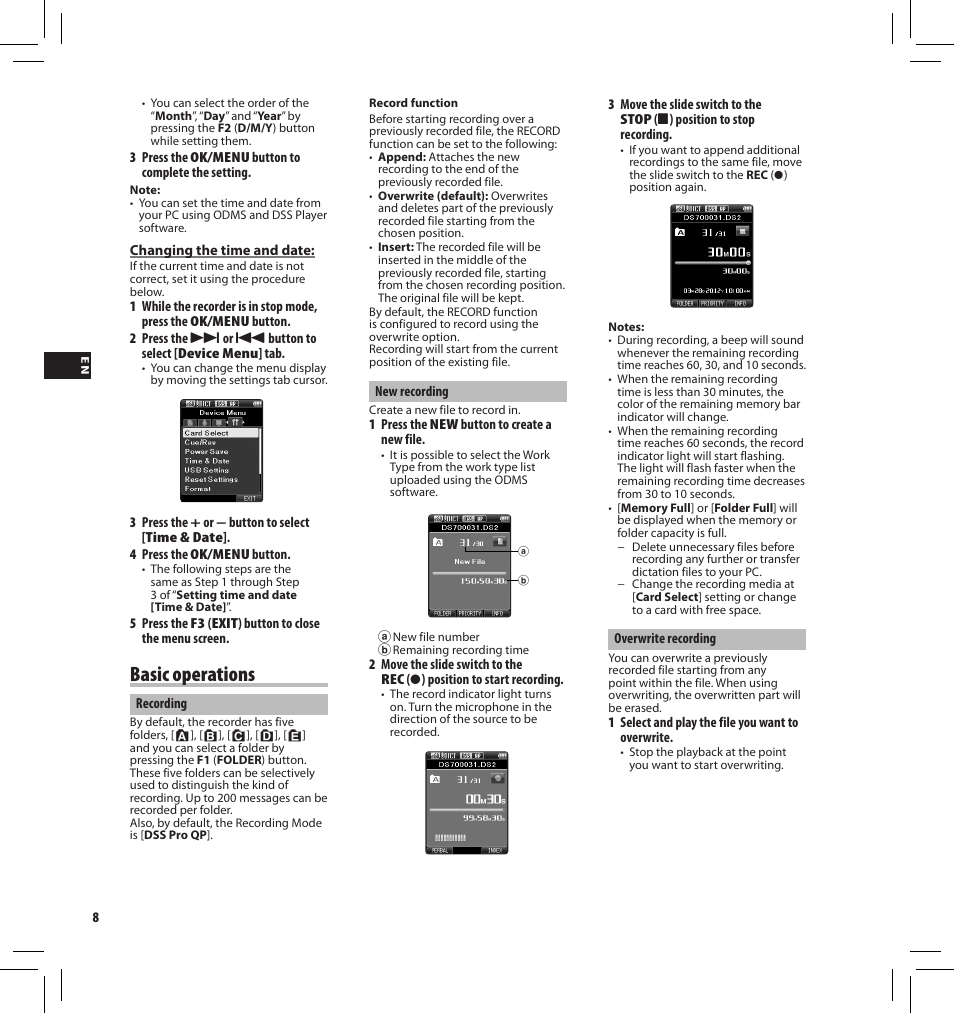 Basic operations | Olympus DS7000 User Manual | Page 8 / 184