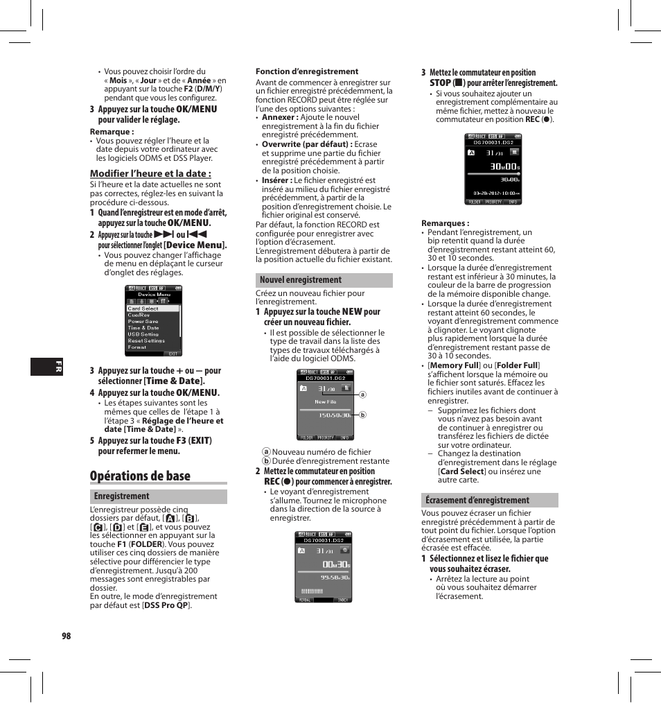 Opérations de base | Olympus DS7000 User Manual | Page 98 / 184