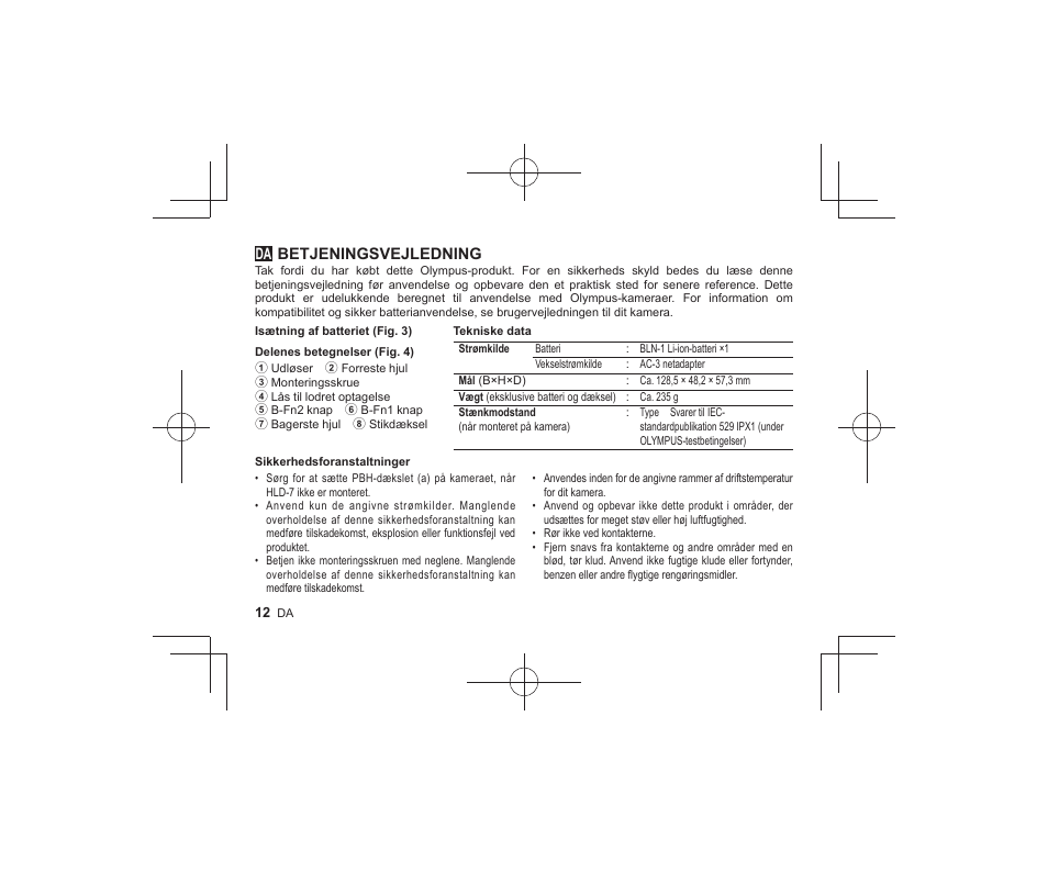 06_r2260_da, Betjeningsvejledning | Olympus HLD-7 User Manual | Page 10 / 58