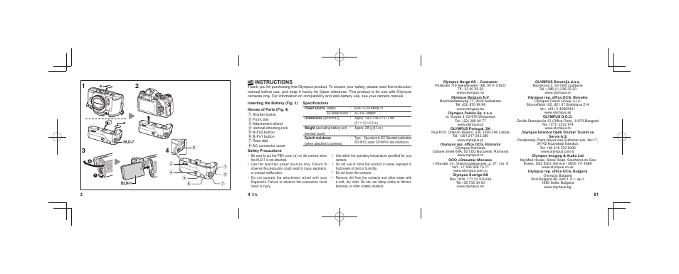 Instructions | Olympus HLD-7 User Manual | Page 2 / 58