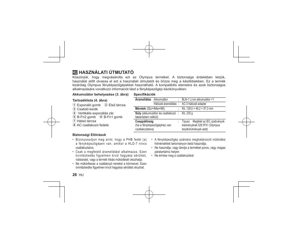 13_r2260_hu, Használati útmutató | Olympus HLD-7 User Manual | Page 24 / 58