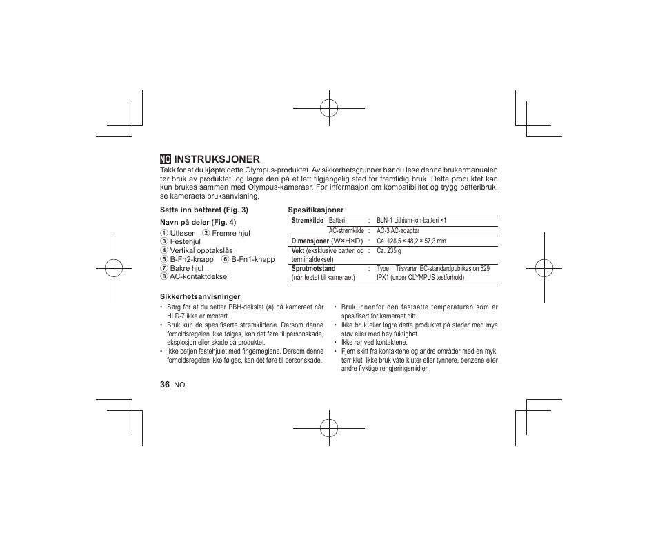 18_r2260_no, Instruksjoner | Olympus HLD-7 User Manual | Page 34 / 58