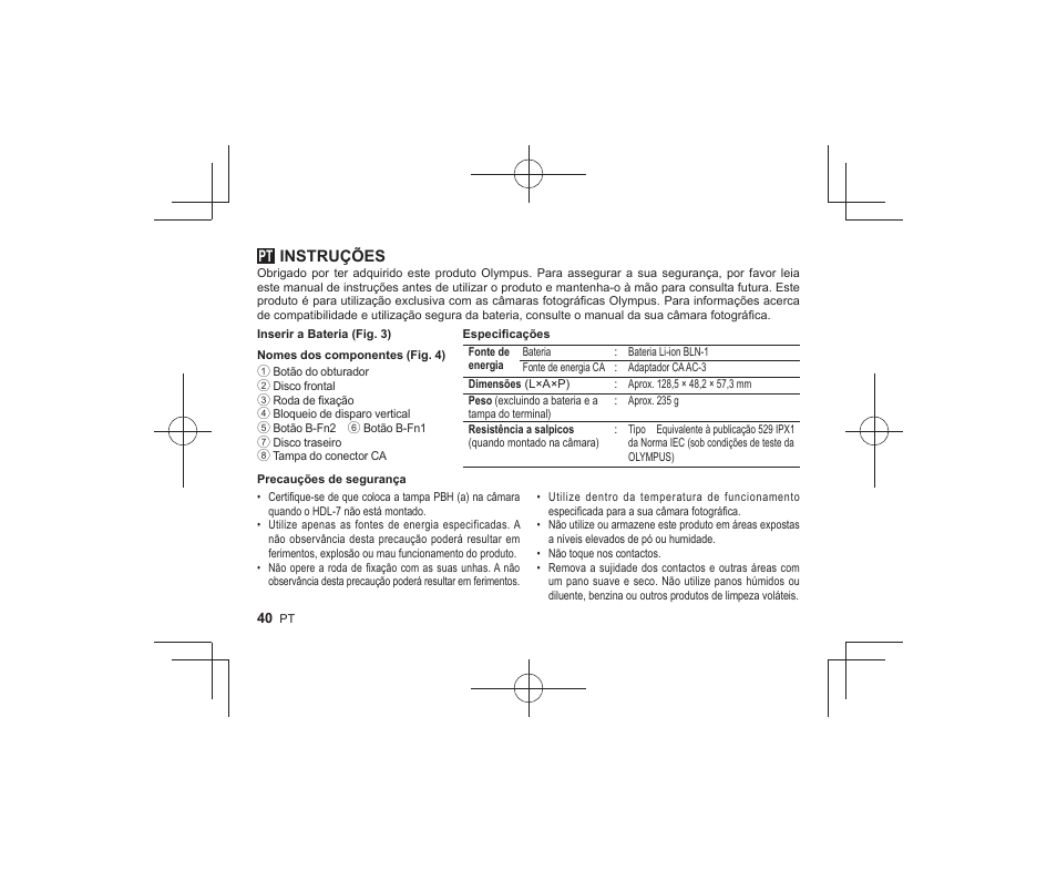 20_r2260_pt, Instruções | Olympus HLD-7 User Manual | Page 38 / 58