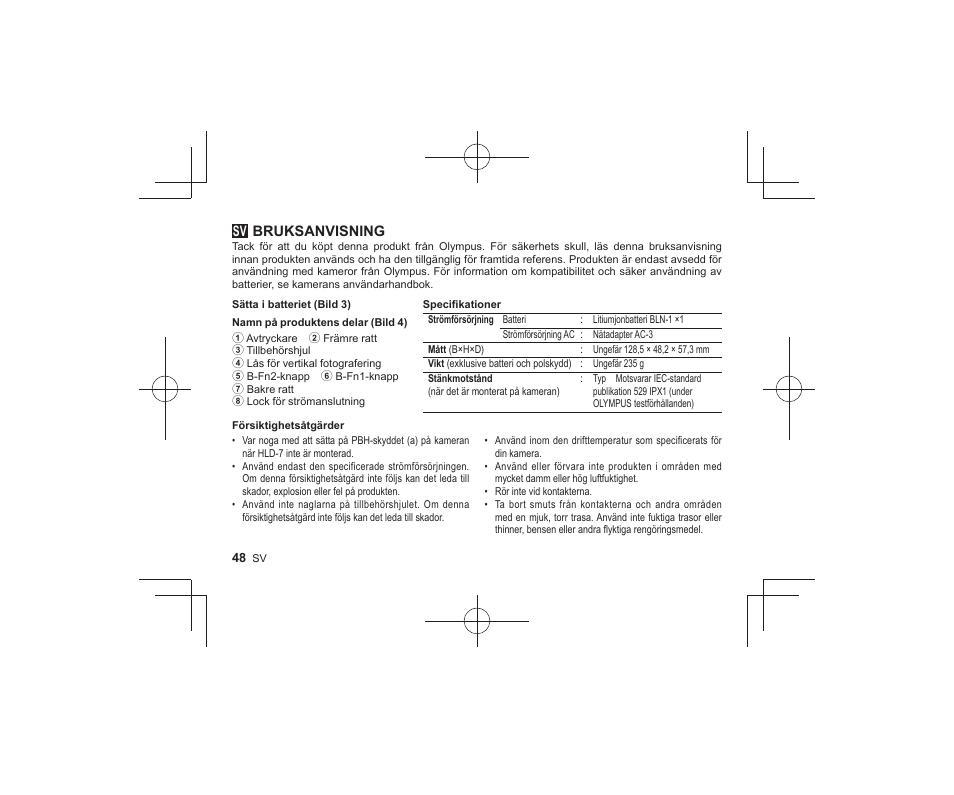 24_r2260_sv, Bruksanvisning | Olympus HLD-7 User Manual | Page 46 / 58