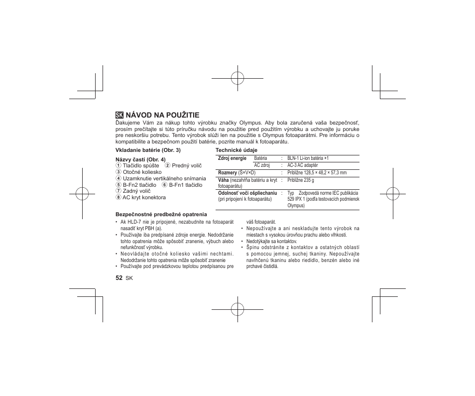 26_r2260_sk, Návod na použitie | Olympus HLD-7 User Manual | Page 50 / 58