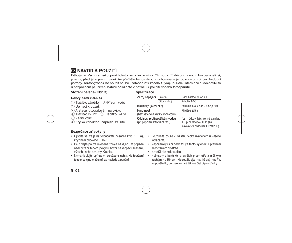 04_r2260_cs, Návod k použití | Olympus HLD-7 User Manual | Page 6 / 58