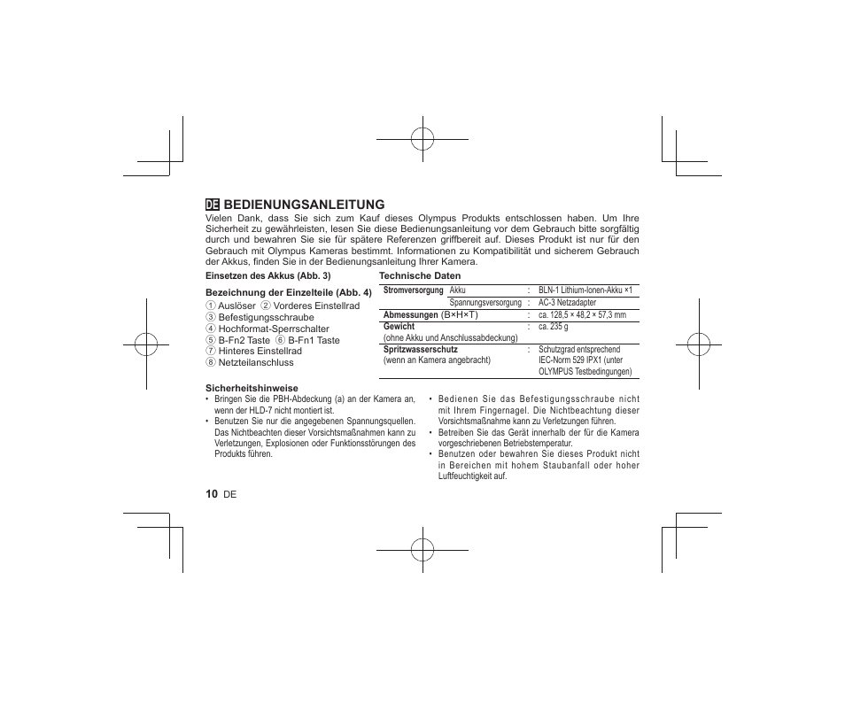 05_r2260_de, Bedienungsanleitung | Olympus HLD-7 User Manual | Page 8 / 58