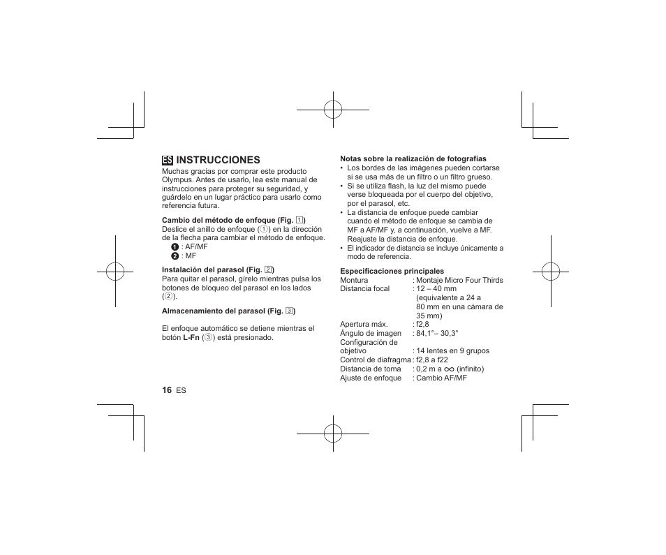 07_l1041_e_es_fix, Instrucciones | Olympus M-ZUIKO DIGITAL ED 1240mm 12-8 User Manual | Page 14 / 58