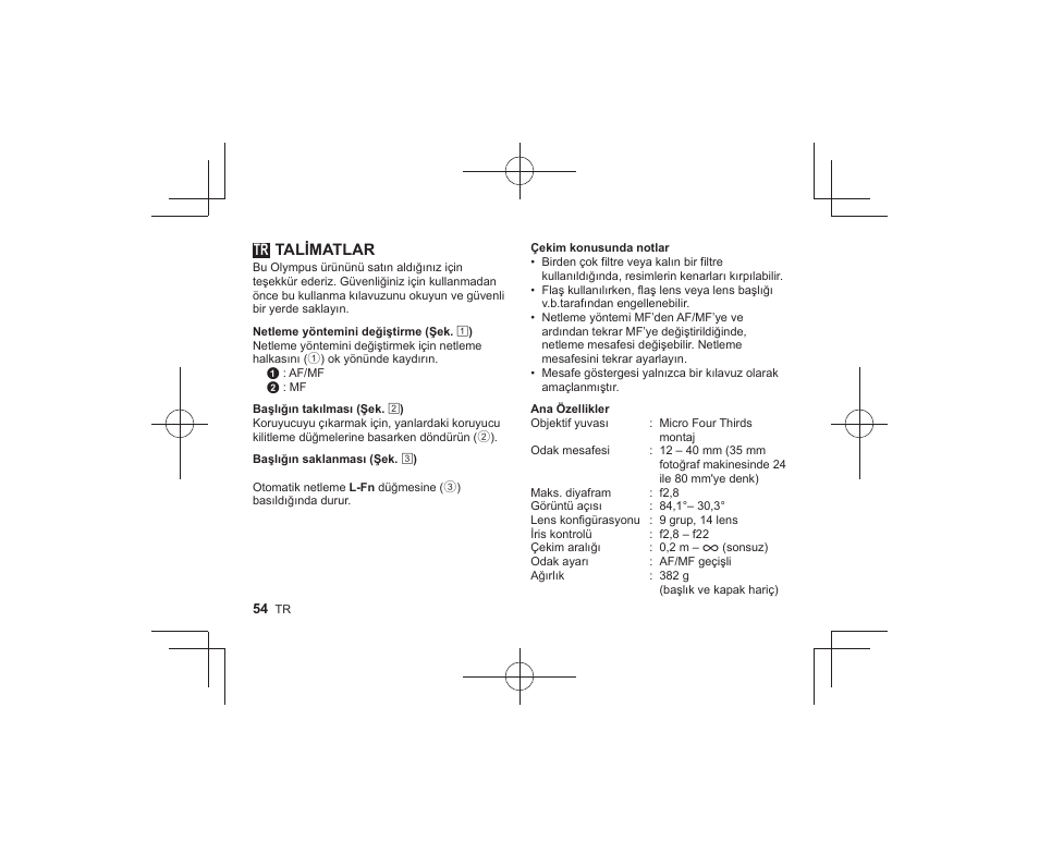 26_l1041_e_tr_fix, Talimatlar | Olympus M-ZUIKO DIGITAL ED 1240mm 12-8 User Manual | Page 52 / 58