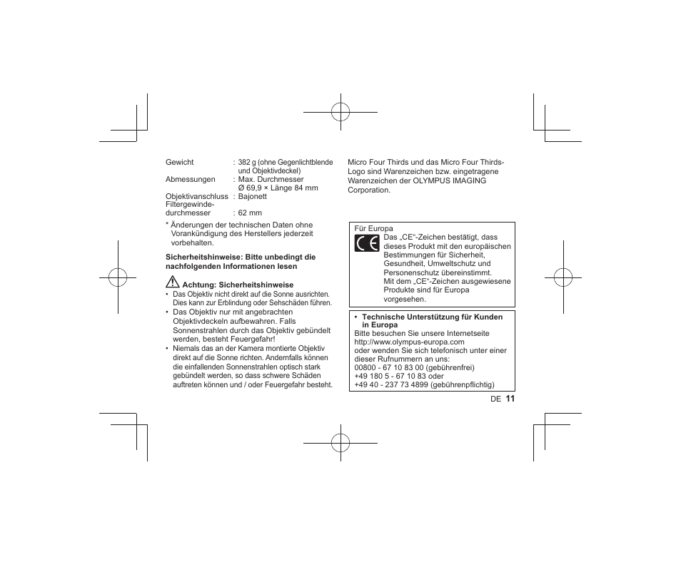 Olympus M-ZUIKO DIGITAL ED 1240mm 12-8 User Manual | Page 9 / 58