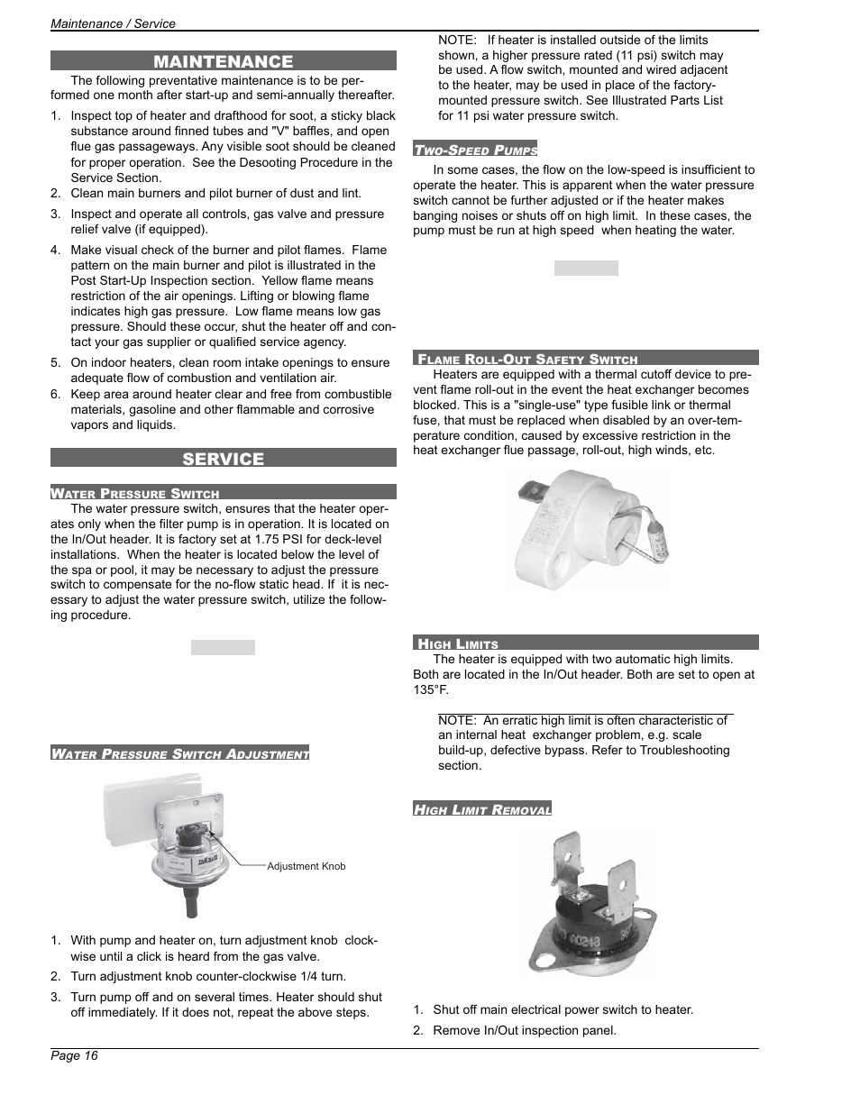 Maintenance, Service | Applica 130A Heaters User Manual | Page 16 / 27