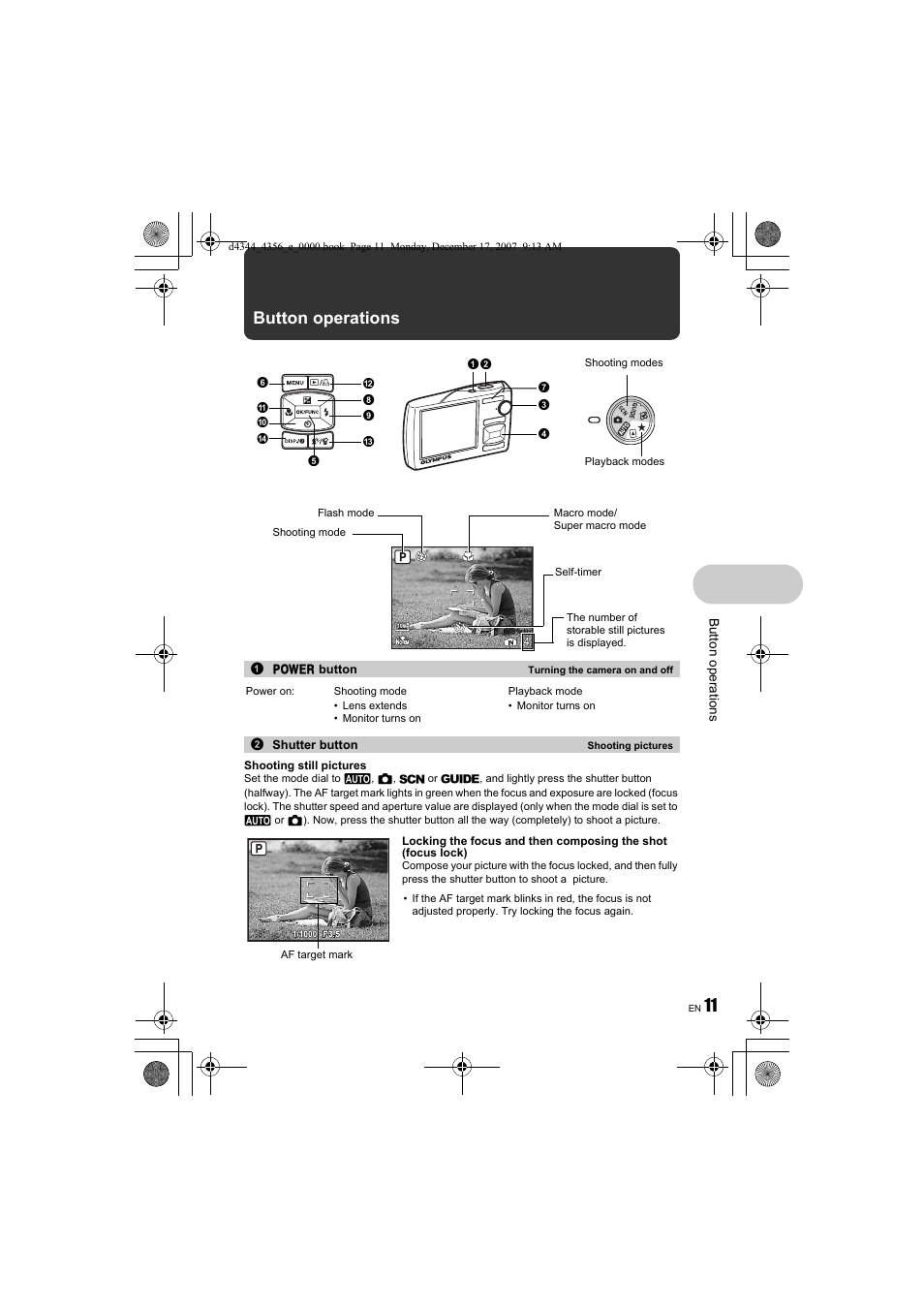 Button operations, P.11, 11 button operations | Olympus Stylus 1020 User Manual | Page 11 / 84