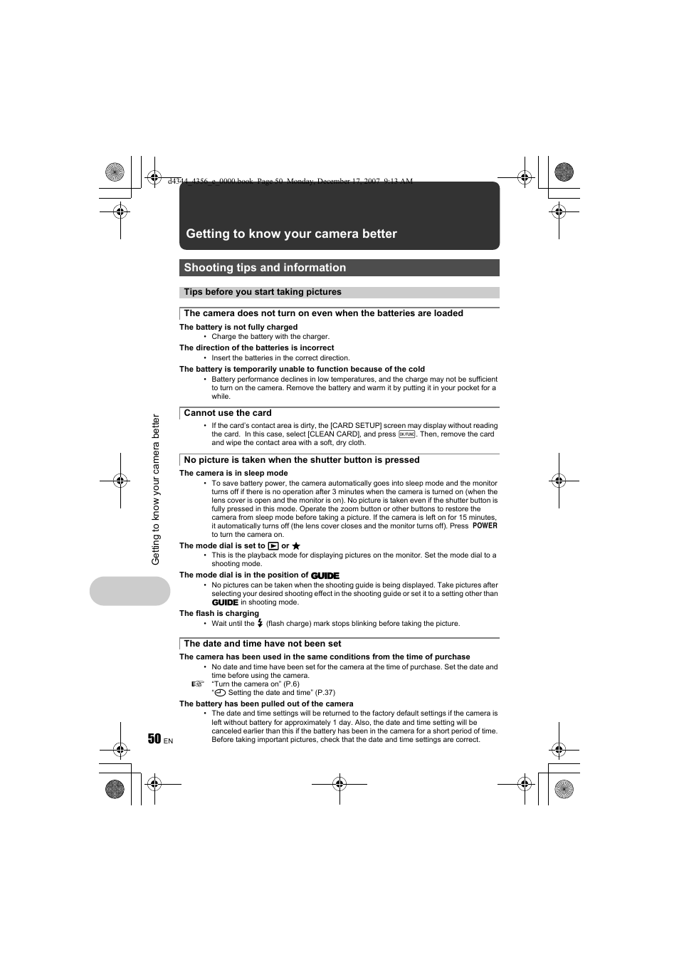 Getting to know your camera better, P.50, Shooting tips and information | Olympus Stylus 1020 User Manual | Page 50 / 84