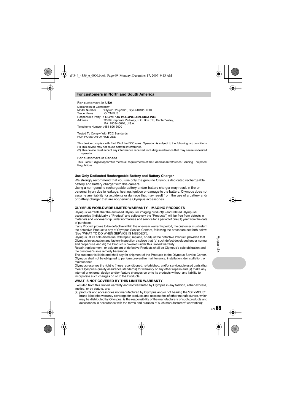 Olympus Stylus 1020 User Manual | Page 69 / 84