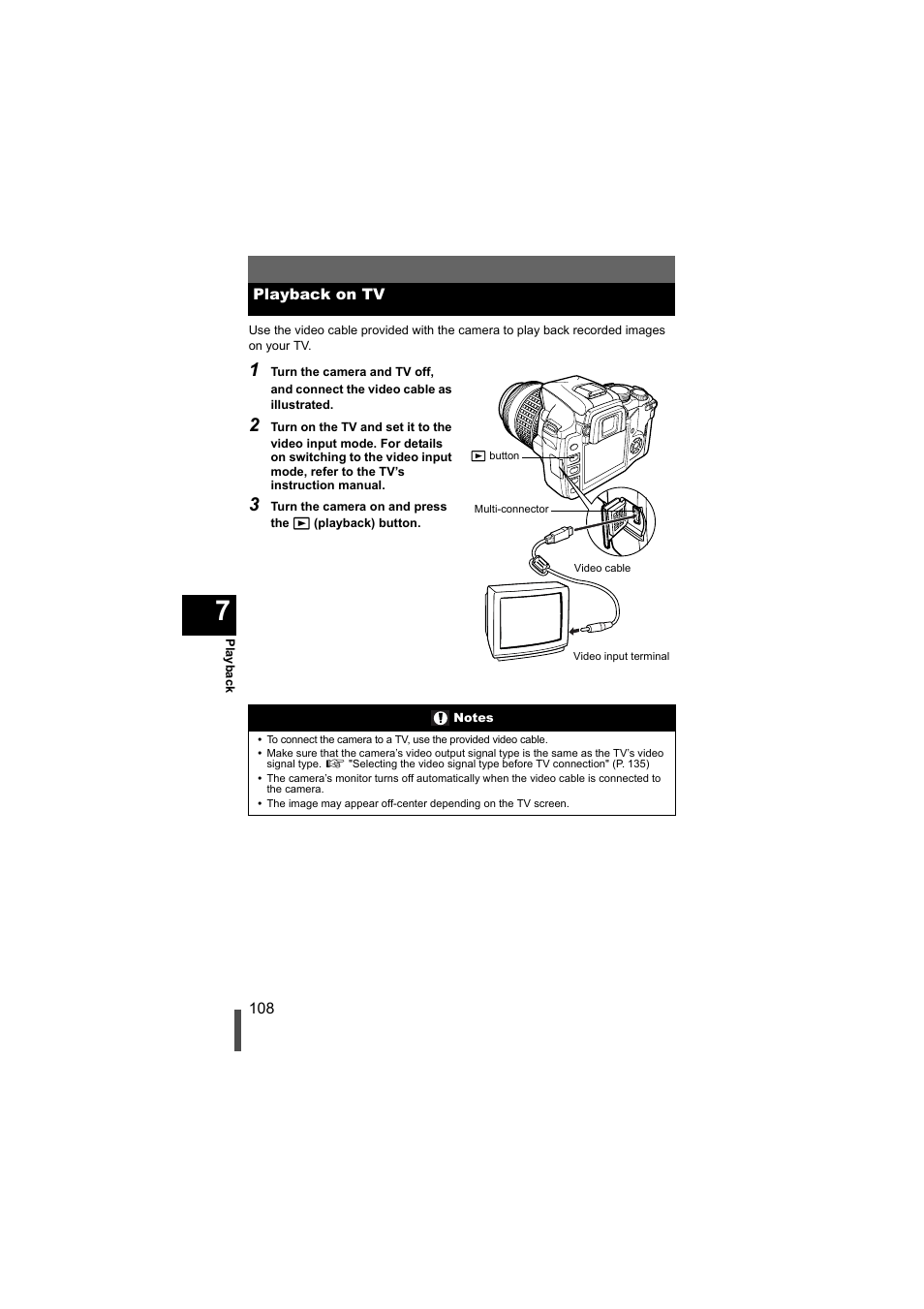 Playback on tv | Olympus EVOLT E-500 User Manual | Page 108 / 216