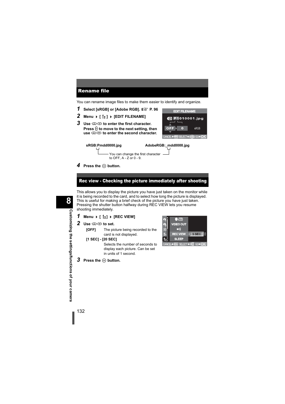 Rename file | Olympus EVOLT E-500 User Manual | Page 132 / 216