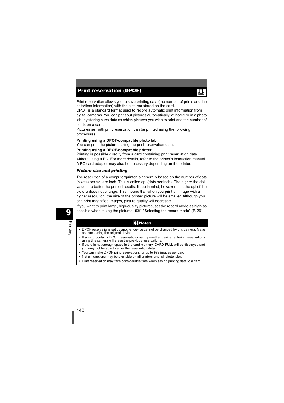 Print reservation (dpof) | Olympus EVOLT E-500 User Manual | Page 140 / 216