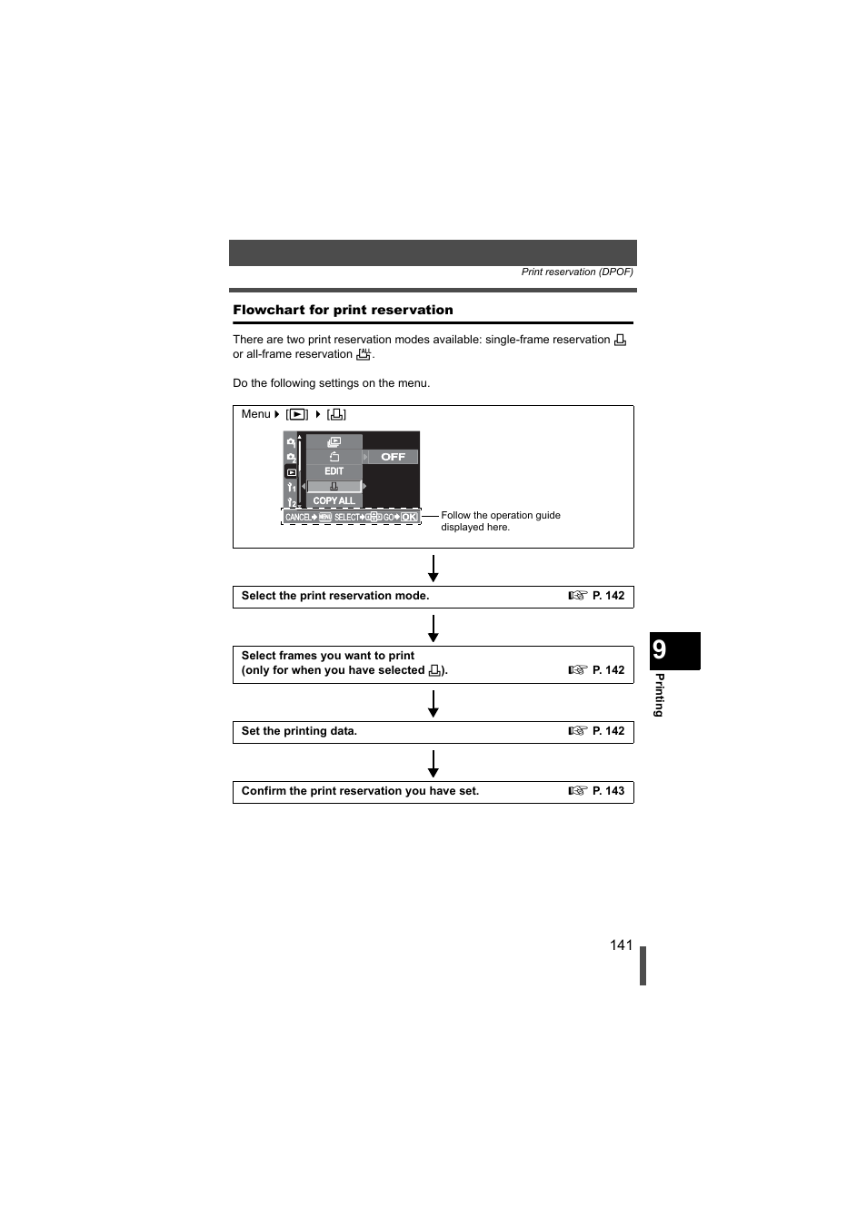 Flowchart for print reservation | Olympus EVOLT E-500 User Manual | Page 141 / 216