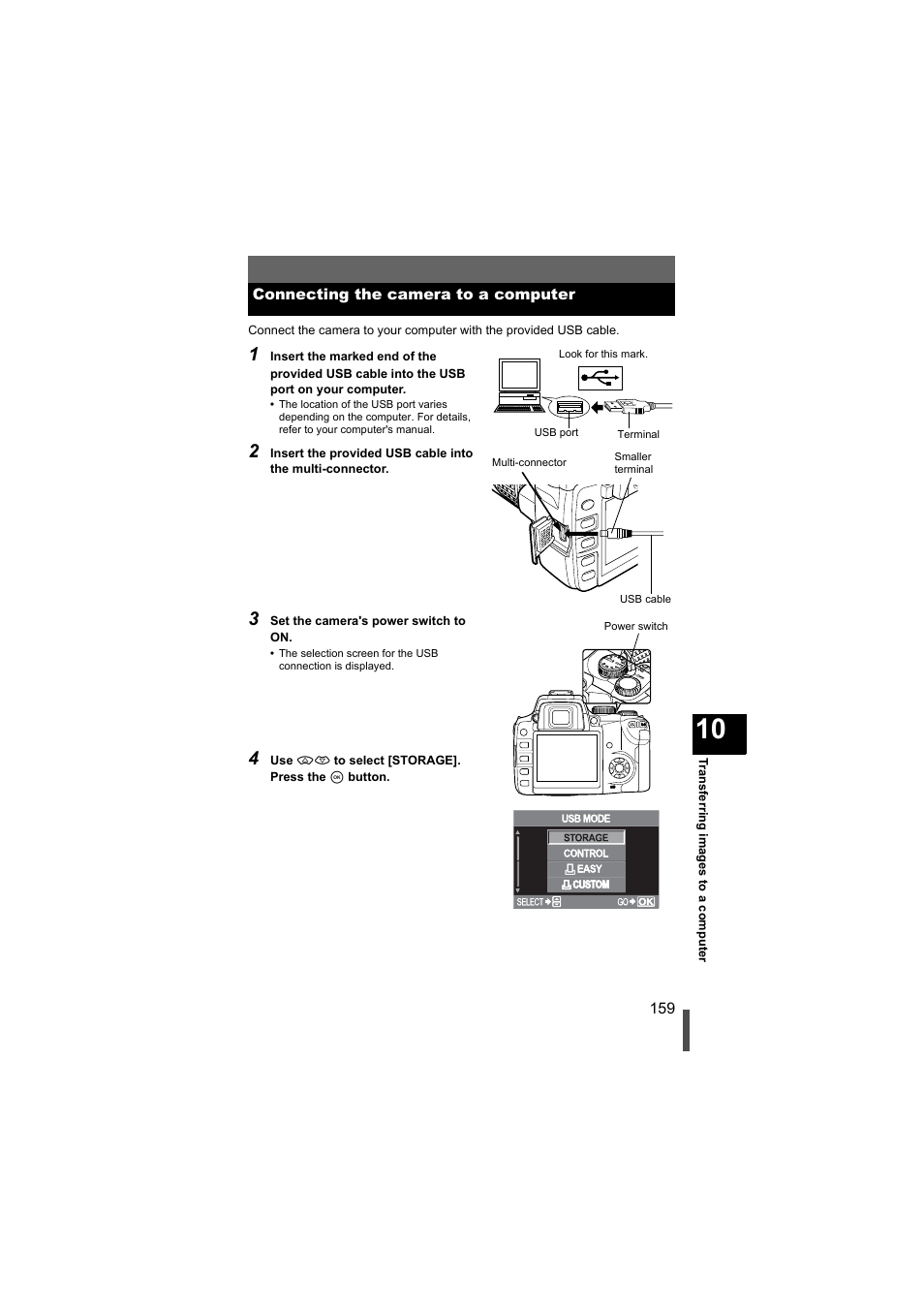 Connecting the camera to a computer, G p. 159 | Olympus EVOLT E-500 User Manual | Page 159 / 216