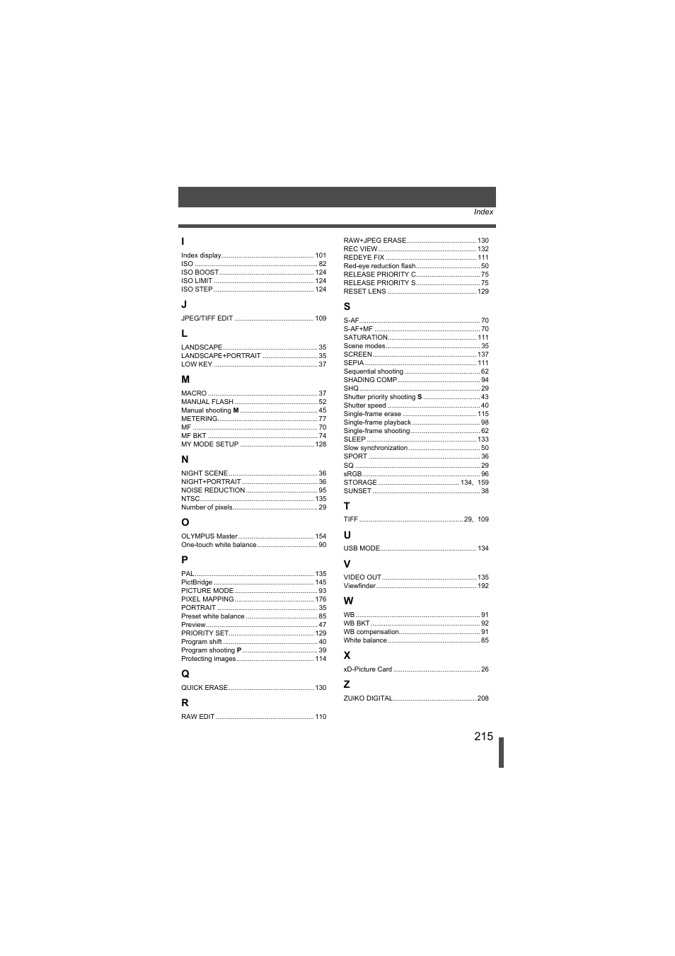 Olympus EVOLT E-500 User Manual | Page 215 / 216