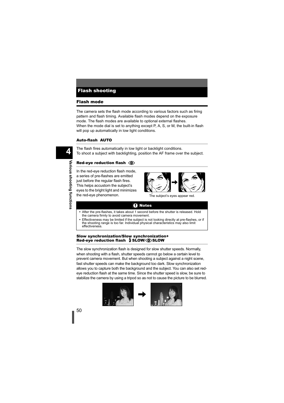 Flash shooting, Flash mode | Olympus EVOLT E-500 User Manual | Page 50 / 216