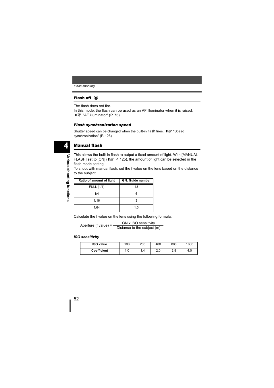 Manual flash | Olympus EVOLT E-500 User Manual | Page 52 / 216
