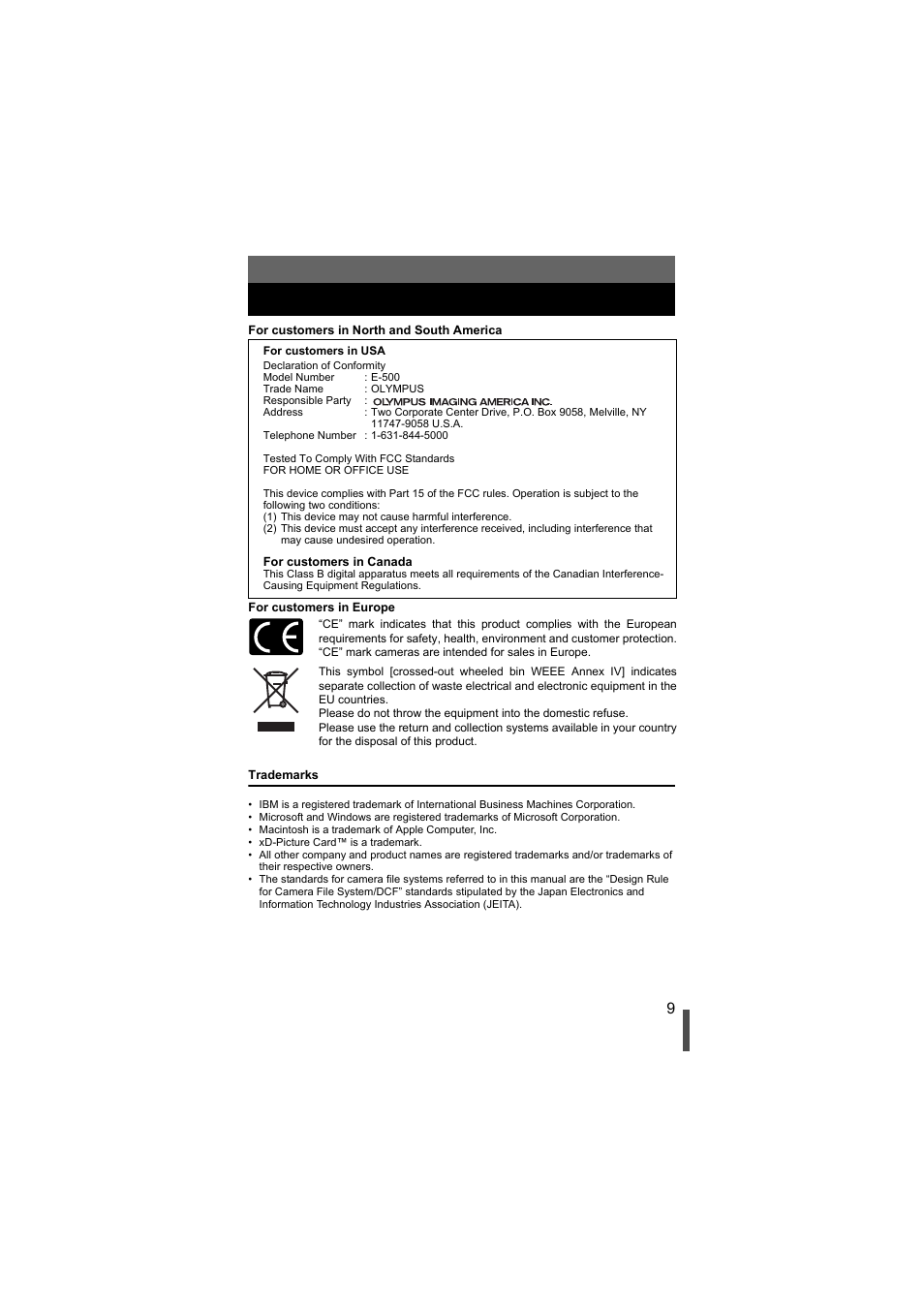Olympus EVOLT E-500 User Manual | Page 9 / 216